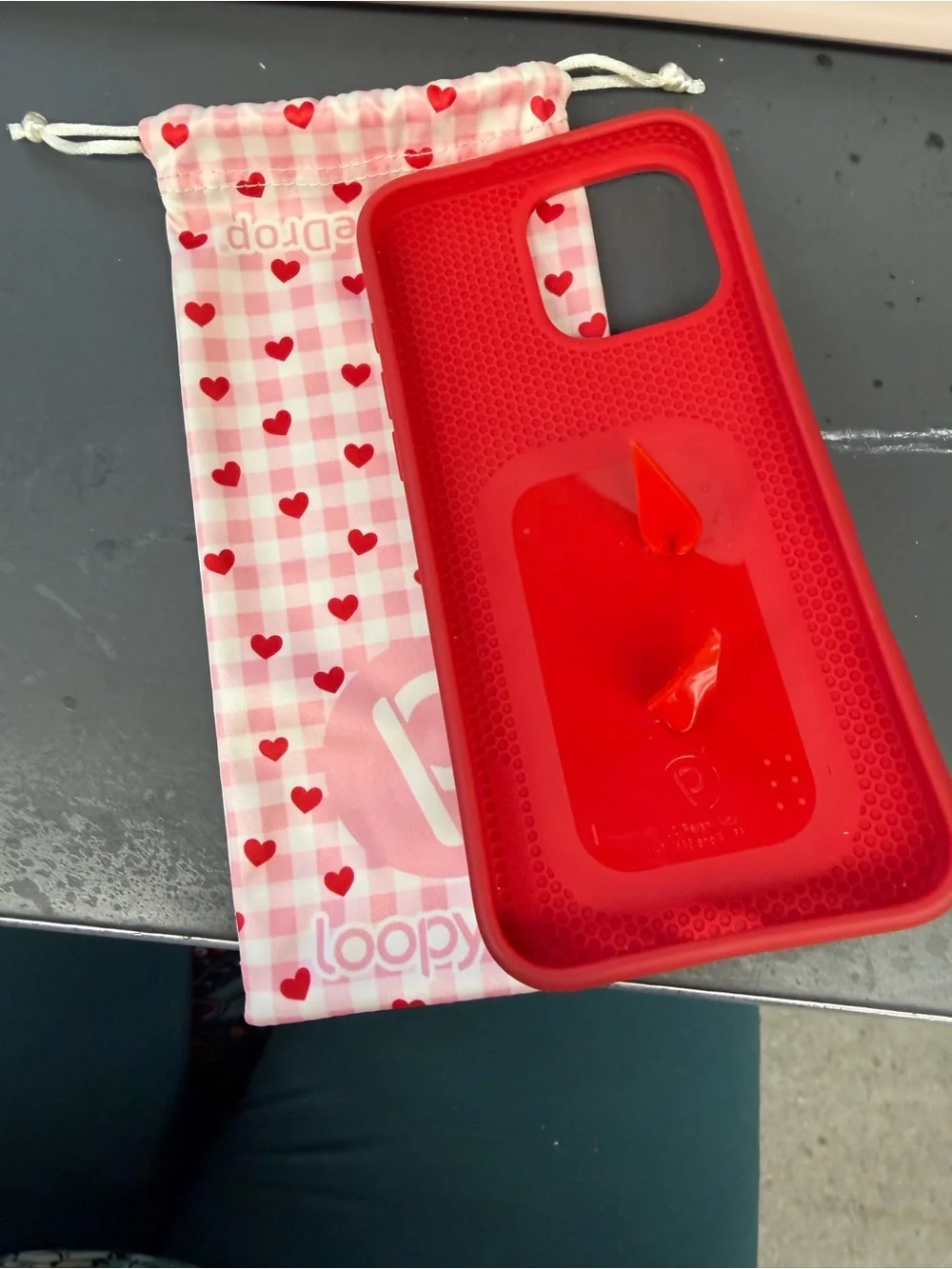 Loopy Case Case Pink Heart Phone Grip Case with Red Loop